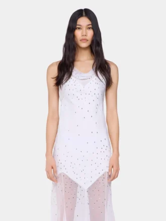 robe longue blanche sans manches en mousseline et satin 2 330x439 - Robe longue blanche sans manches en mousseline et satin